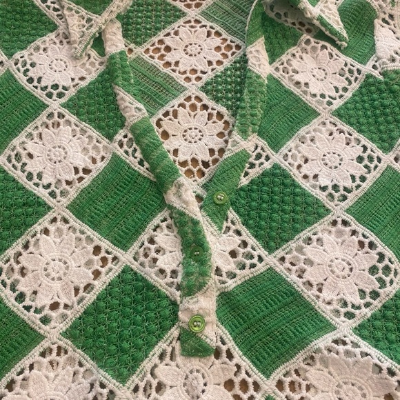 Zara women’s crochet top green white cardigan pullover short crop size small - Picture 8 of 10